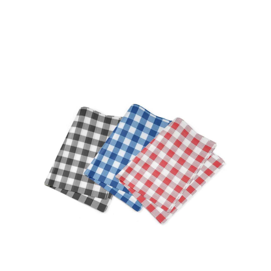 Greaseproof Paper Blue Gingham 1/4 Cut (200x330mm)